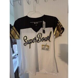 Super Bowl 50 NFL Team Apparel Women’s Black, Gold & White Jersey Size Small NWT